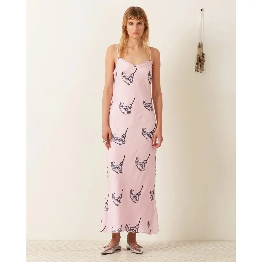 Large Alix of Bohemia Athens Pink Calla Lily Silk Slip Dress Sweetheart Lined - Picture 1 of 16